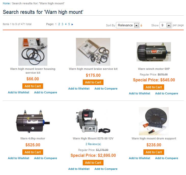 Warn high mount search results